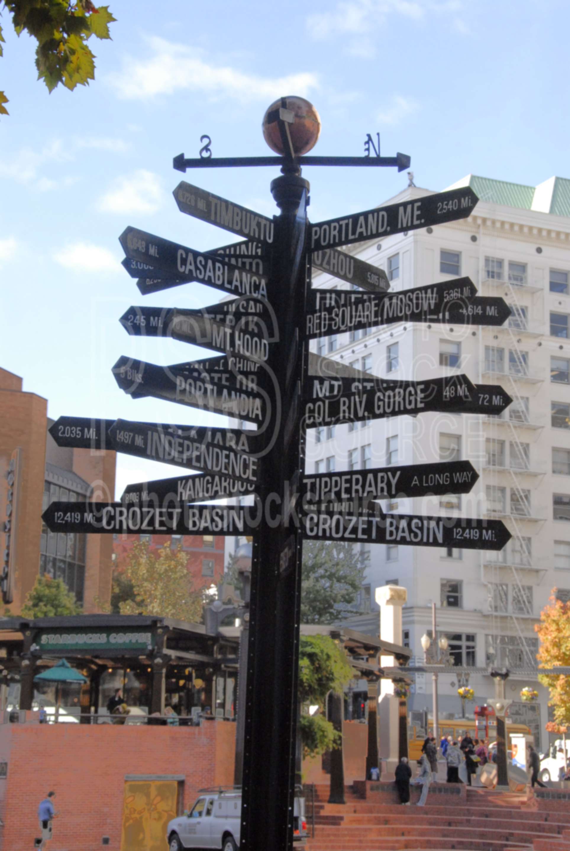 Sign to Everywhere,art,pioneer square,people,mile post