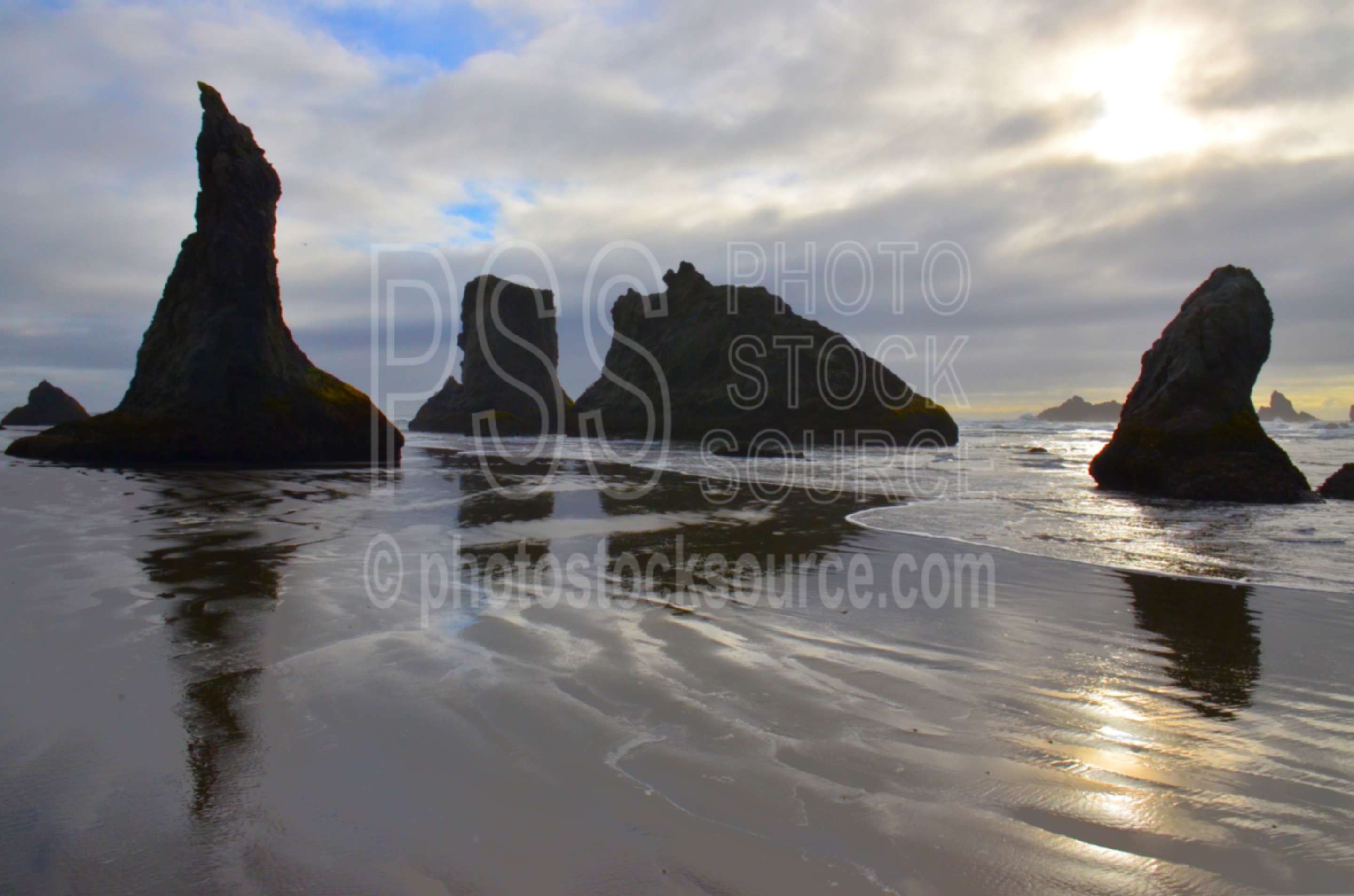 Sea Stacks and Clouds,rock,beach,sand,sea stacks,wave,clouds