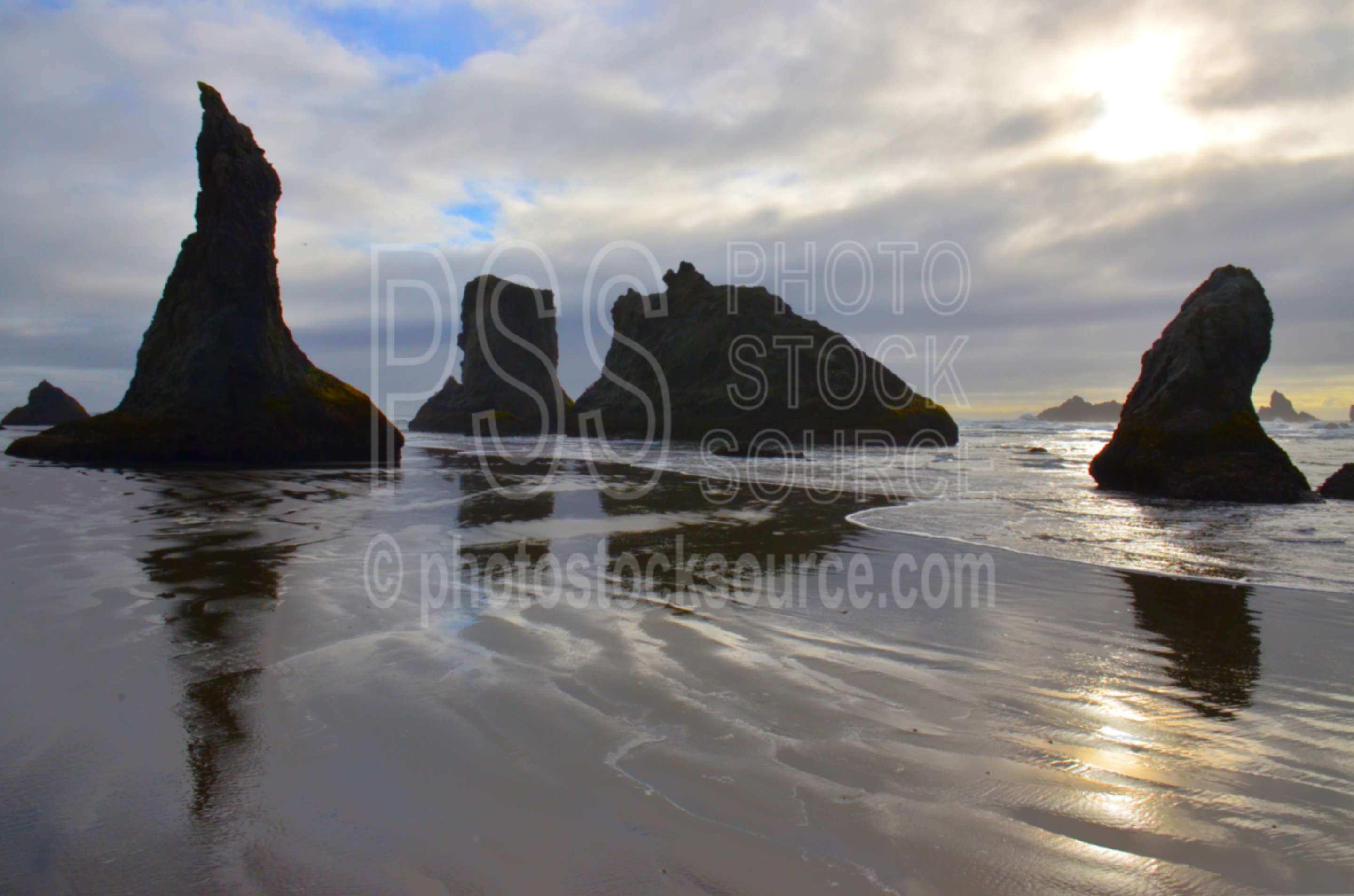 Sea Stacks and Clouds,rock,beach,sand,sea stacks,wave,clouds