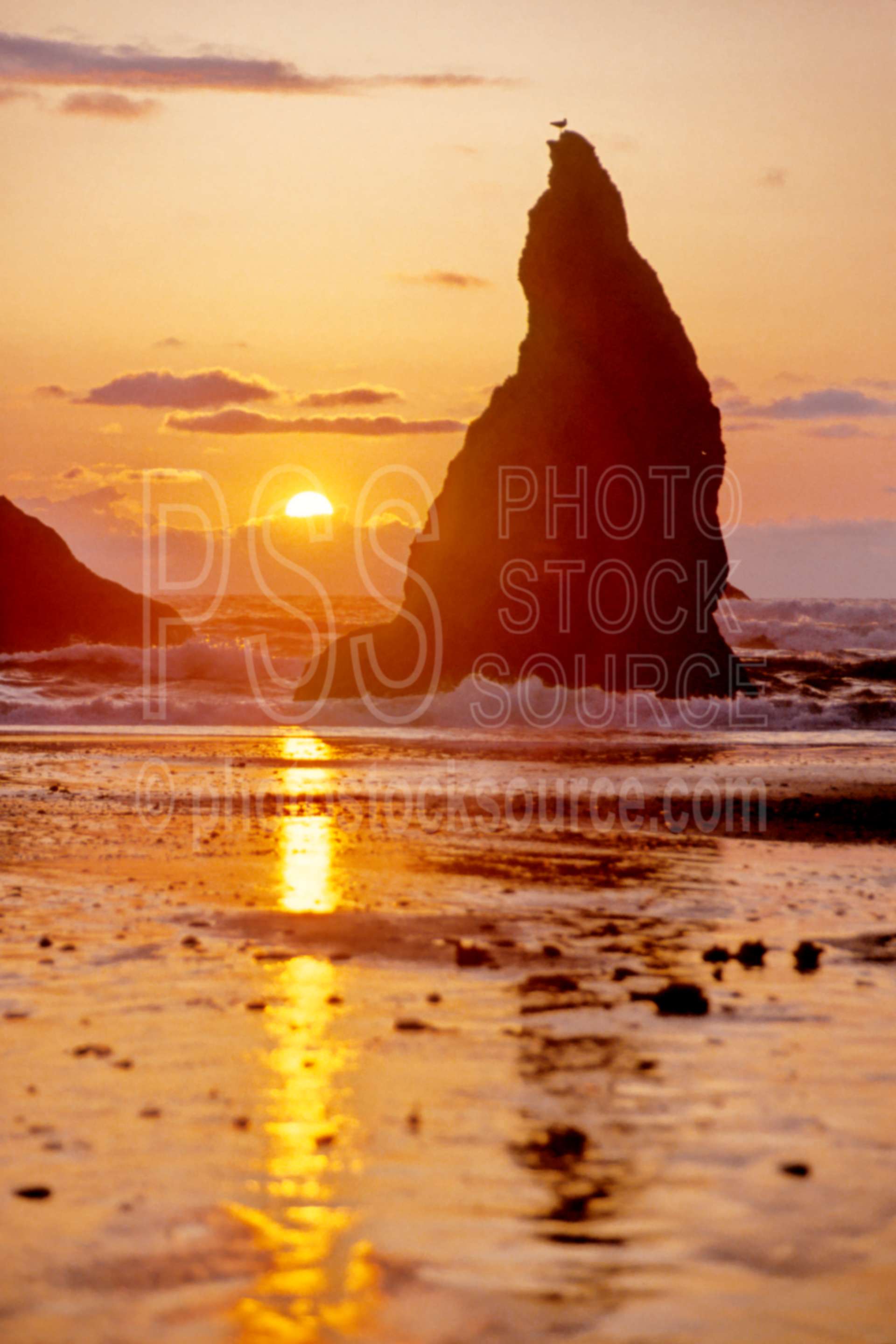 Sea Stack Sunset,beach,sea stack,sunset,usas,nature,seascapes,coast
