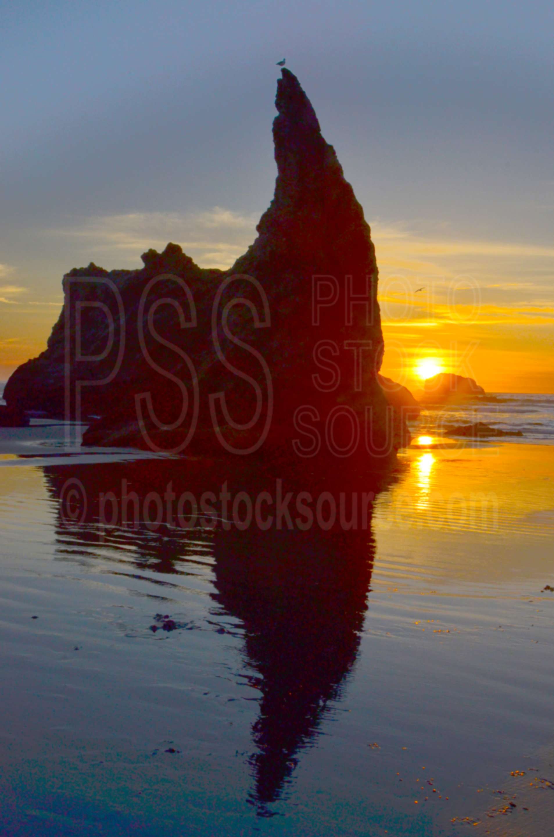 Sea Stack at Sunset,sea stack,rock,beach,sunset