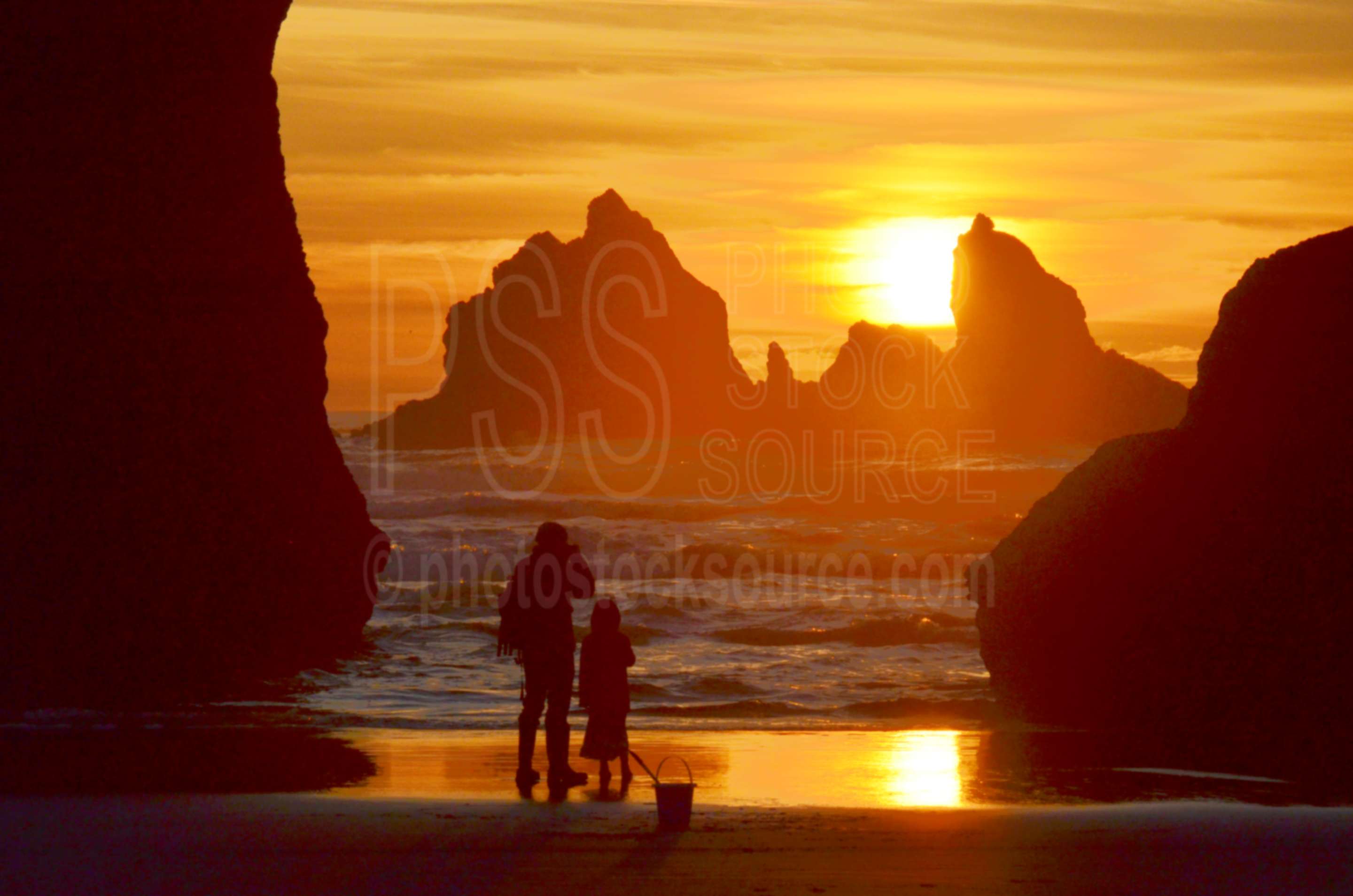 Sea Stacks at Sunset,sea stack,rock,beach,sunset,man