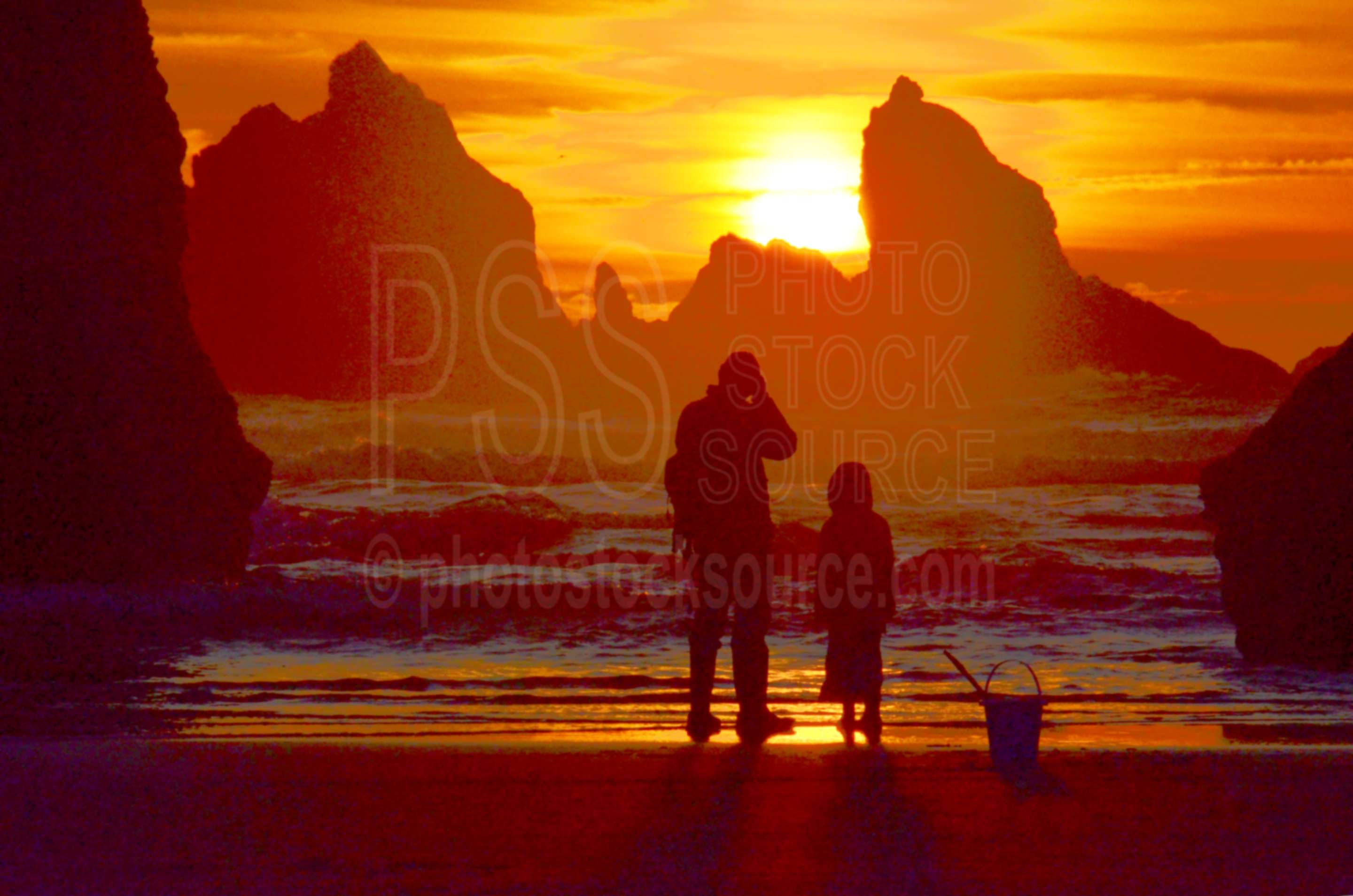 Sea Stacks at Sunset,sea stack,rock,beach,sunset,man