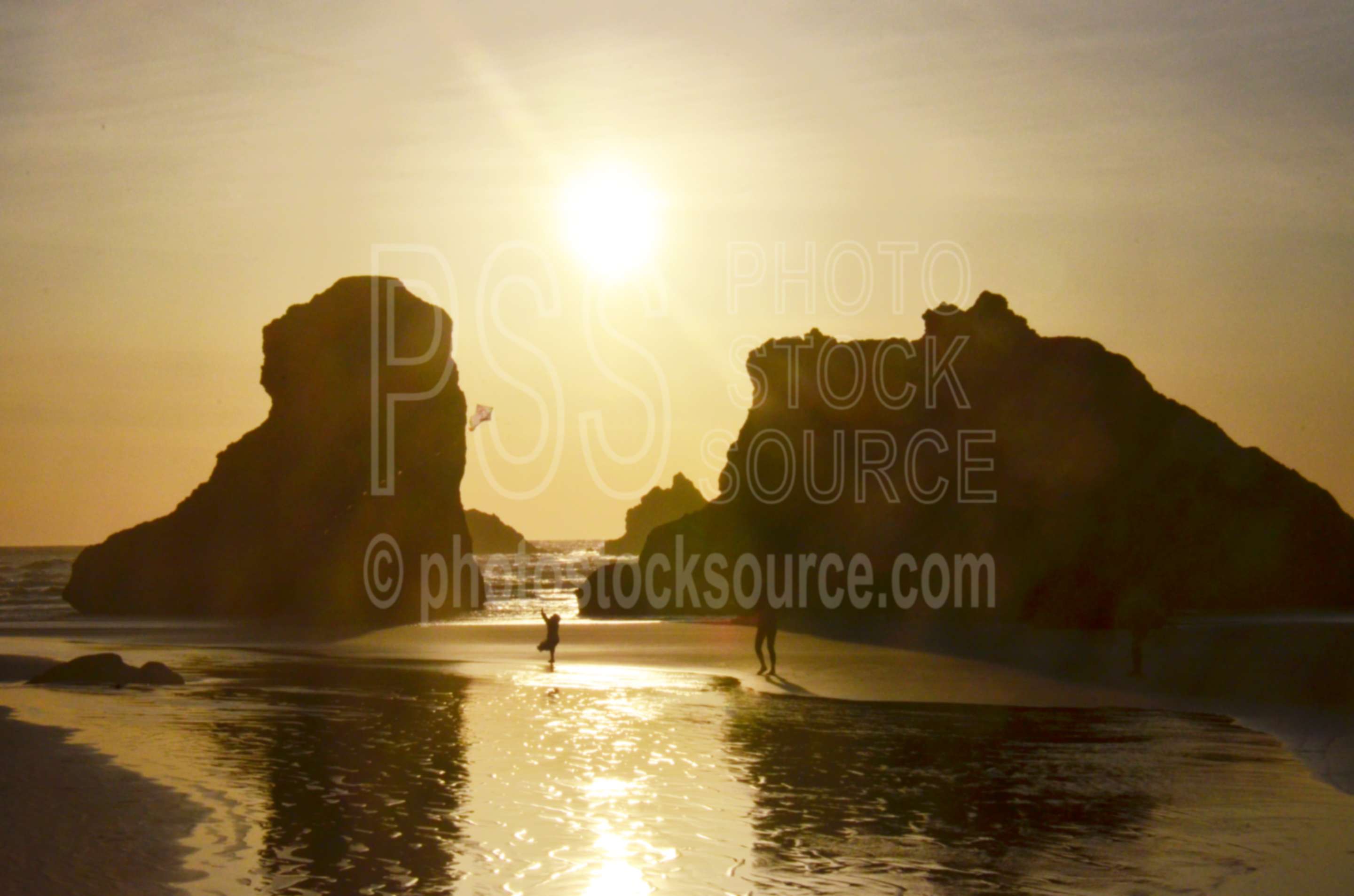 Family Flying Kite on Beach,beach,kite,flying,family,people,playing,rocks,sunset