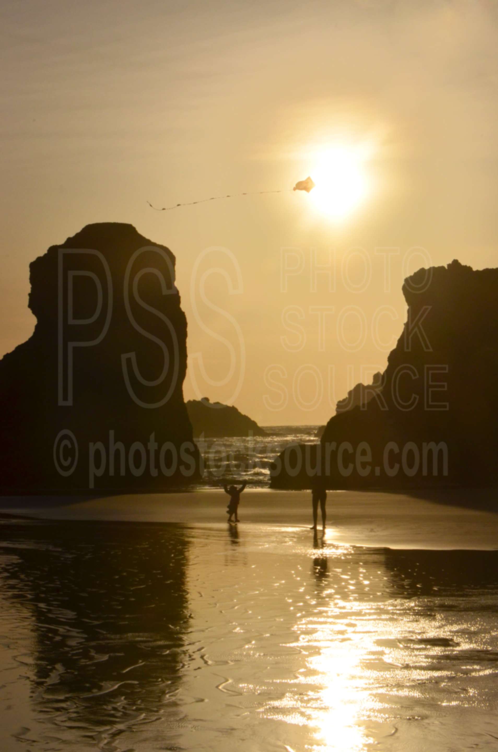 Family Flying Kite on Beach,beach,kite,flying,family,people,playing,rocks,sunset