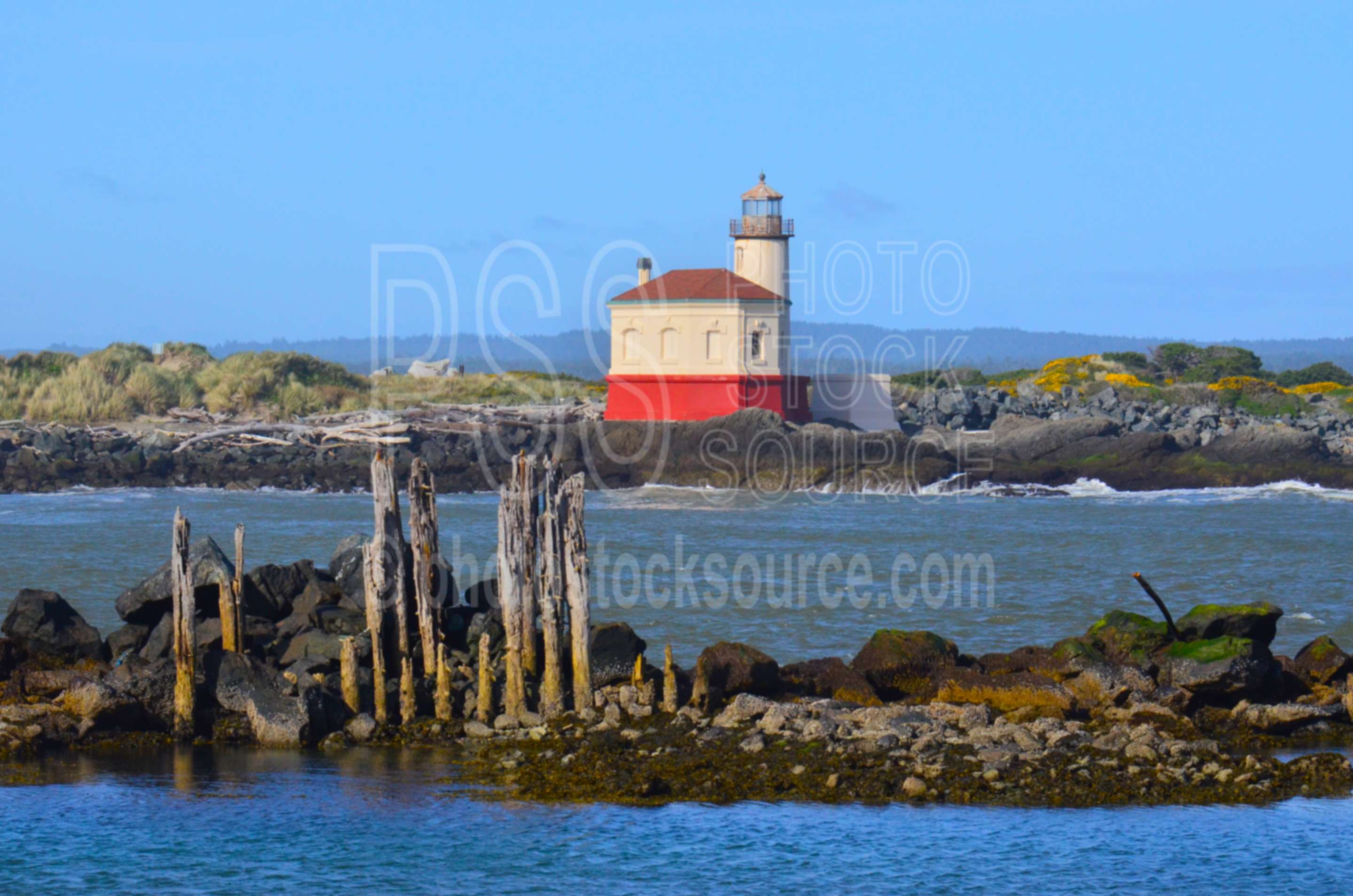 Coquille River Lighthouse ,coquille river,lighthouse,nautical,architecture,lighthouses,jetty,rocks
